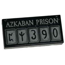 LEGO csempe 1×2 "AZKABAN PRISON' '390' felirat mintával, fekete (67384)