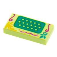 LEGO csempe 1×2 nap ás levél mintás harmonika billentyű mintával, sárgászöld (84198)