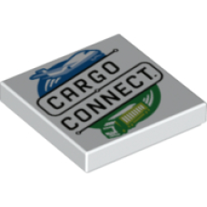 LEGO csempe 2×2 'CARGO CONNECT' felirat  mintával, fehér (79456)