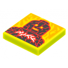 LEGO csempe 2×2 láva minifigura és tűz mintával (Vidiyo BeatBit album), lime (3068bpb1782)