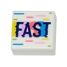 LEGO csempe 1×1 'FAST' felirat mintával, fehér (3070bpb249)