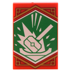 Eredeti, új LEGO csempe 2×3 Ninjago kalapács és energiakitörés mintával, piros (101633) - igényes elem a részletgazdag alkotásokhoz