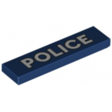 LEGO csempe 1×4 'POLICE' felirat mintával, sötétkék (72186)