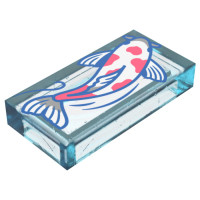 LEGO csempe 1×2 fehér koi hal mintával, átlátszó világoskék (103319) --- Debrecenben raktáron!