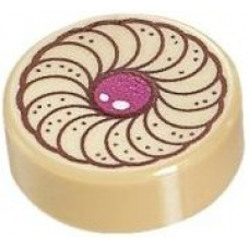 LEGO csempe 1×1 kerek sütemény mintával, sárgásbarna (25462)--- Debrecenben raktáron!