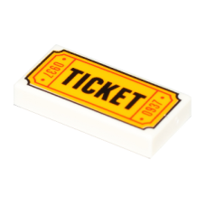LEGO csempe 1x2 'TICKET' felirat mintával, fehér (33979)