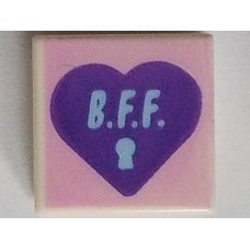 LEGO csempe 1×1  szív és 'B.F.F.' felirat mintával, fehér (3070bpb199)