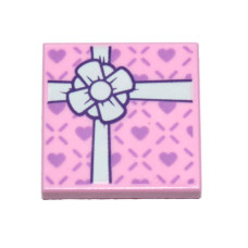 LEGO csempe 2×2 alul négy bütyökkel ajándék mintával, világos rózsaszín (36177)