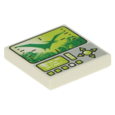 LEGO csempe 2×2 dinoszaurusz, célkereszt és gombok mintával, fehér (74343)