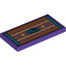Eredeti, új LEGO csempe 2×4 mintás Mia felirattal, sötétlila (56593) - igényes elem a részletgazdag alkotásokhoz