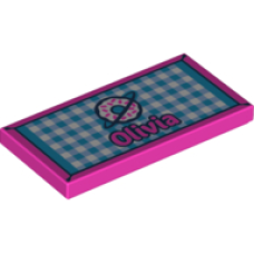 Eredeti, új LEGO csempe 2×4 mintás Olivia felirattal, sötét rózsaszín (55599) - igényes elem a részletgazdag alkotásokhoz