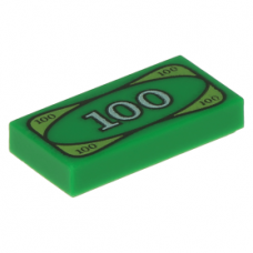LEGO csempe 1×2 pénz/bankjegy mintával, zöld (82317)