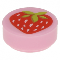 LEGO csempe 1×1 kerek földieper mintával, világos rózsaszín (15826)--- Debrecenben raktáron!