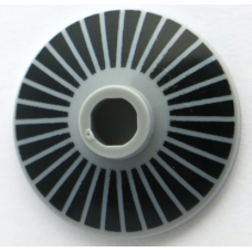 LEGO tál fordított 2x2 fekete csíkos dísztárcsa mintával, világosszürke (72338)