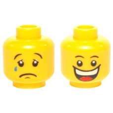 LEGO férfi fej kétarcú nevető/síró arc mintával, sárga (86289)