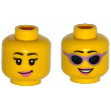 LEGO női fej kétarcú napszemüveges arc mintával, sárga (20068) --- Debrecenben raktáron!