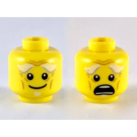 LEGO férfi fej kétarcú mosolygó/ijedt arc mintával, sárga (34653)