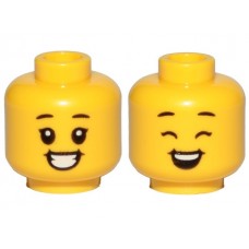 LEGO gyermek fej kétarcú nevető arc mintával, sárga (56745)