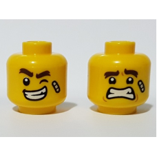 LEGO férfi fej kétarcú sebhelyes mosolygó/ijedt arc mintával, sárga (56174) --- Debrecenben raktáron!