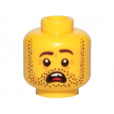 LEGO férfi fej borosta és rémült arc mintával, sárga (56263)