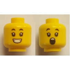 LEGO női fej kétarcú mosolygó/meglepett arc mintával, sárga (69191)