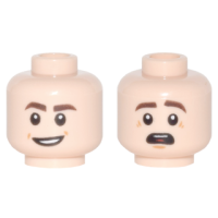 LEGO férfi fej kétarcú mosolygó/ijedt arc mintával, világos testszínű (33906)