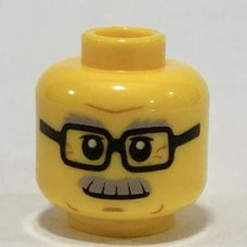 LEGO férfi fej szemüveg és bajusz mintával, sárga (26879)