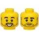 LEGO férfi fej kétarcú borostás nevető/mosolygós arc mintával, sárga (38344)