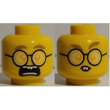 LEGO férfi fej kétarcú szemüveges ijedt/kiálló fogú arc mintával, sárga (57317)