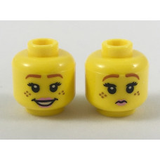 LEGO női fej kétarcú mosolygó/szomorú arc mintával, sárga (38201)
