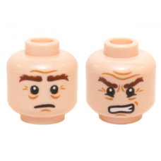 LEGO férfi fej kétarcú szomorú/grimaszoló arc mintával (LOTR, Gimli), világos testszínű (23178)