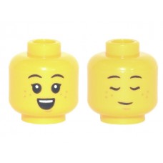 LEGO gyermek fej kétarcú nevető/alvó arc mintával, sárga (80109)
