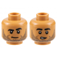 LEGO férfi fej kétarcú borostás zárt/nyitott száj mintával, középsötét testszínű (100323)