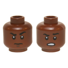 LEGO férfi fej kétarcú gondolkodó/nyitott szájú arc mintával (SW, Finn), vörösesbarna (23952)