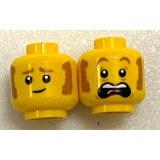 LEGO férfi fej kétarcú mosolygó/ijedt arc mintával, sárga (79216)