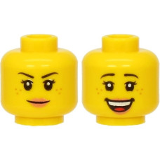 LEGO női fej kétarcú szeplős mosolygó/nevető arc mintával, sárga (68335)