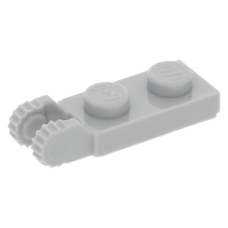 LEGO lapos csuklós elem 1×2 végén függőleges kettős villával, világosszürke (44302/54657)