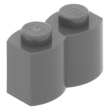 LEGO kocka 1x2 módosított farönk alakú, sötétszürke (30136)