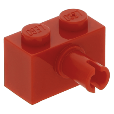 LEGO kocka 1x2 egy oldalán pin csatlakozóval, piros (2458/44865)