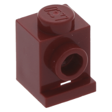 LEGO kocka 1x1 oldalán egy bütyökkel (headlight), sötétpiros (4070)