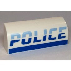 LEGO kocka 1x4×1 1/3 íves 'Police' felirat mintával, fehér (67290)