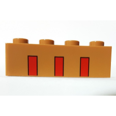 LEGO kocka 1x4 3db piros csík mintával, középsötét testszínű (67451)