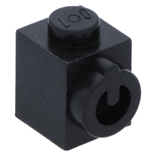 LEGO kocka 1x1 egyik oldalán bütyökkel másik oldalán vezető résszel  (AppBrick), fekete (15411)