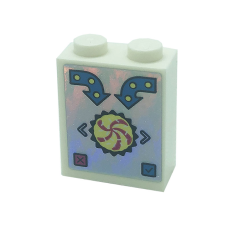 LEGO kocka 1x2×2 sütemény és nyíl mintával (matrica), fehér (3245cpb183)