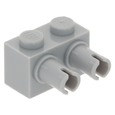 LEGO kocka 1x2 egy oldalán két pin csatlakozóval, világosszürke (30526)