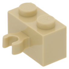 LEGO kocka 1x2 egyik oldalán fogóval, sárgásbarna (30237b)