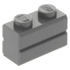 LEGO kocka 1x2 módosított tégla mintás, sötétszürke (98283)