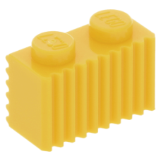 LEGO kocka 1x2 rács mintával, sárga (2877)