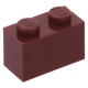 LEGO kocka 1x2, sötétpiros (3004)