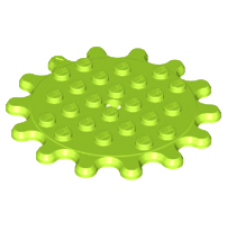 LEGO lapos elem kerek 6×6 oldalán 14 db fogaskerékkel és lyukkal középen, lime (35446)
